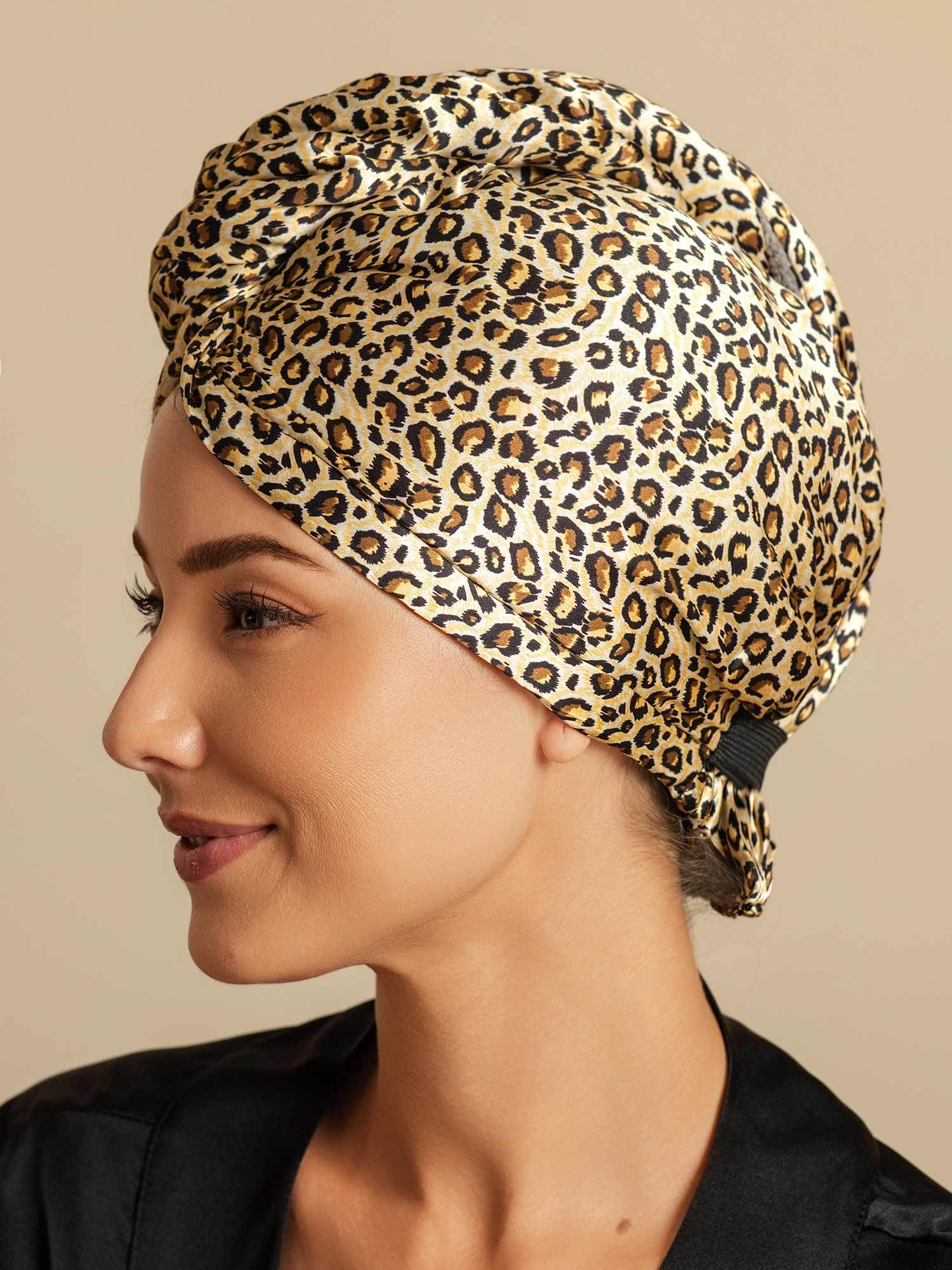 [Leopard] SilkSilky-DE Reine Seide Hair Towel Wrap 005,