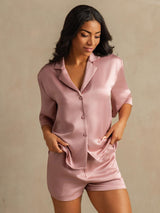 [Pfirsichhaut] SilkSilky-DE 19Momme Halblange Ärmel Notch-Kragen Damen Pyjamas 003