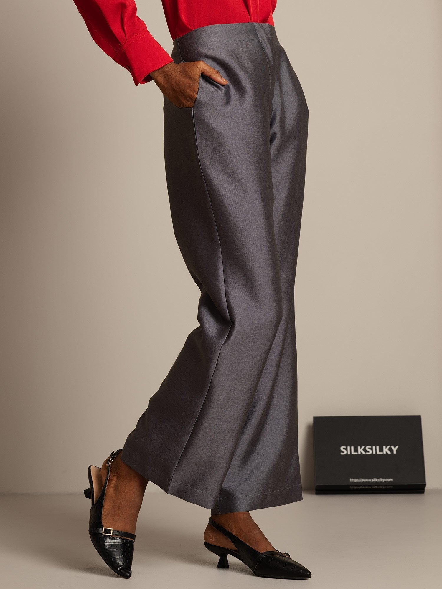 [Grau] SilkSilky-DE 32Momme Silk-Wool Blend Womens Pants 003,