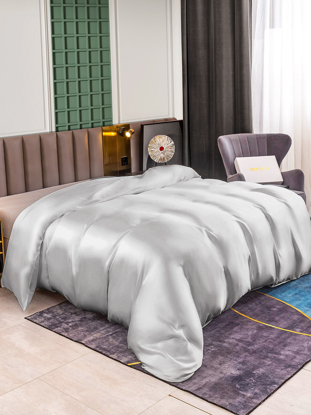 [Silber] SilkSilky-DE 25Momme Reine Seide Duvet Cover 001
