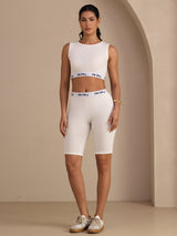 [Weiß] SilkSilky-DE Sleeveless Crew Neck Women's Outfit Sets 006