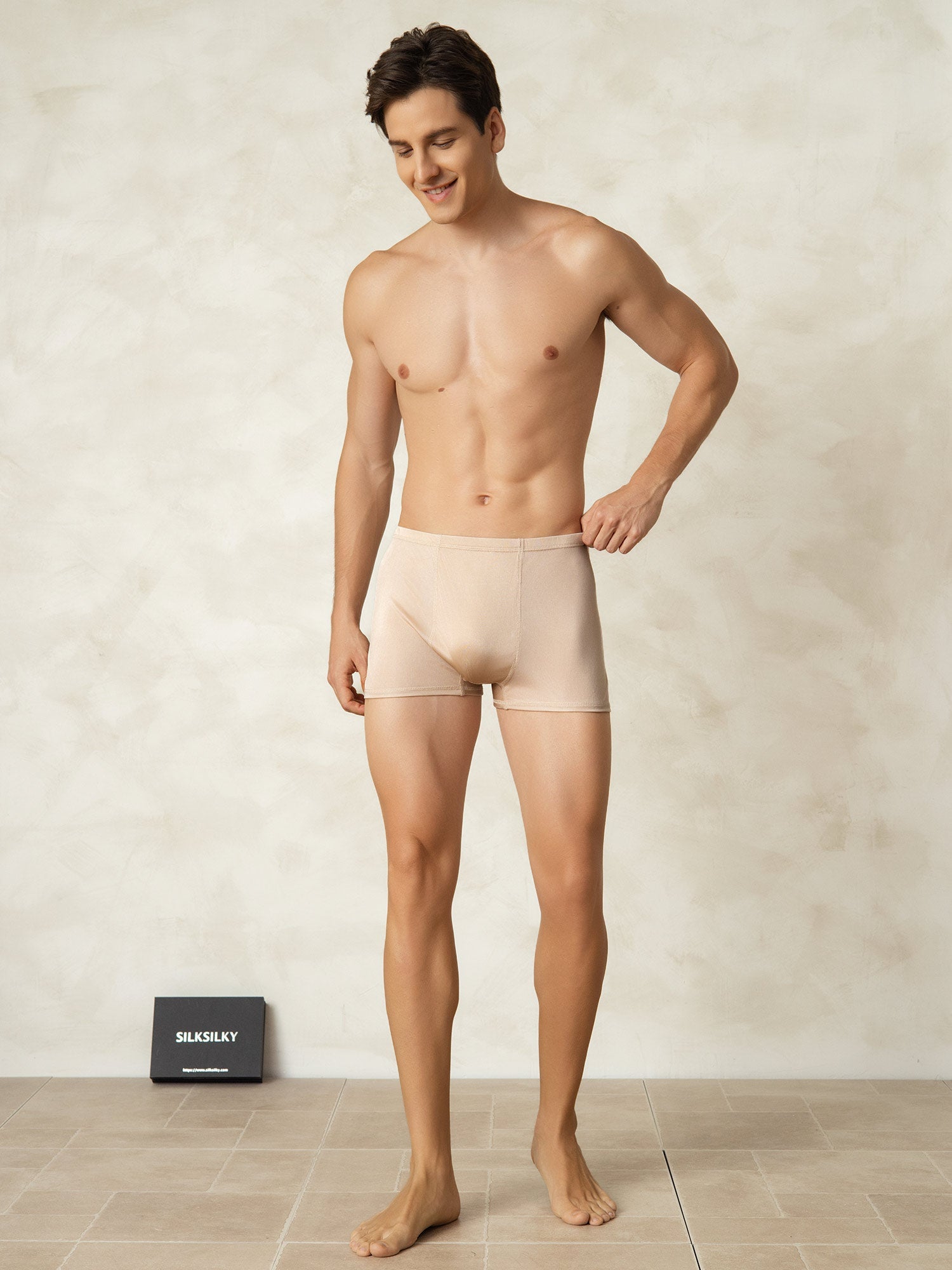 [Beige] SilkSilky-DE Seidenstrick Mens Underwear 004