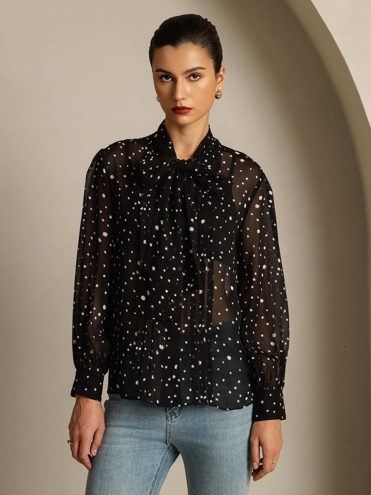 [Punktmuster] SilkSilky-DE Reine Seide Womens Shirt 003