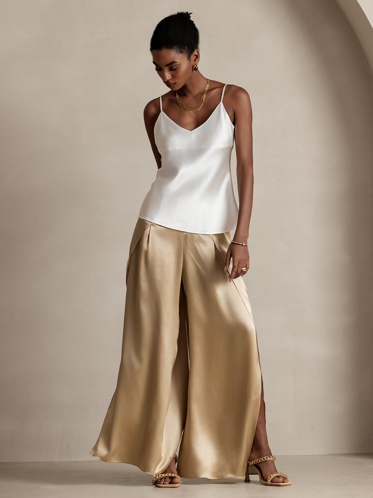 [Champagner] SilkSilky-DE 19Momme Seide Womens Pants 005