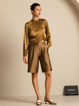 [Bronze] SilkSilky-DE 19Momme Langärmelig Rundhalsausschnitt Bluse 007