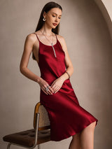 [Rotwein] SilkSilky-DE Sleeveless Kleider 001