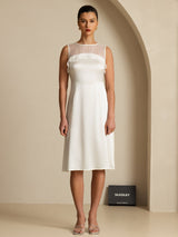 [Weiß] SilkSilky-DE Sleeveless Illusion Neck Kleider 003