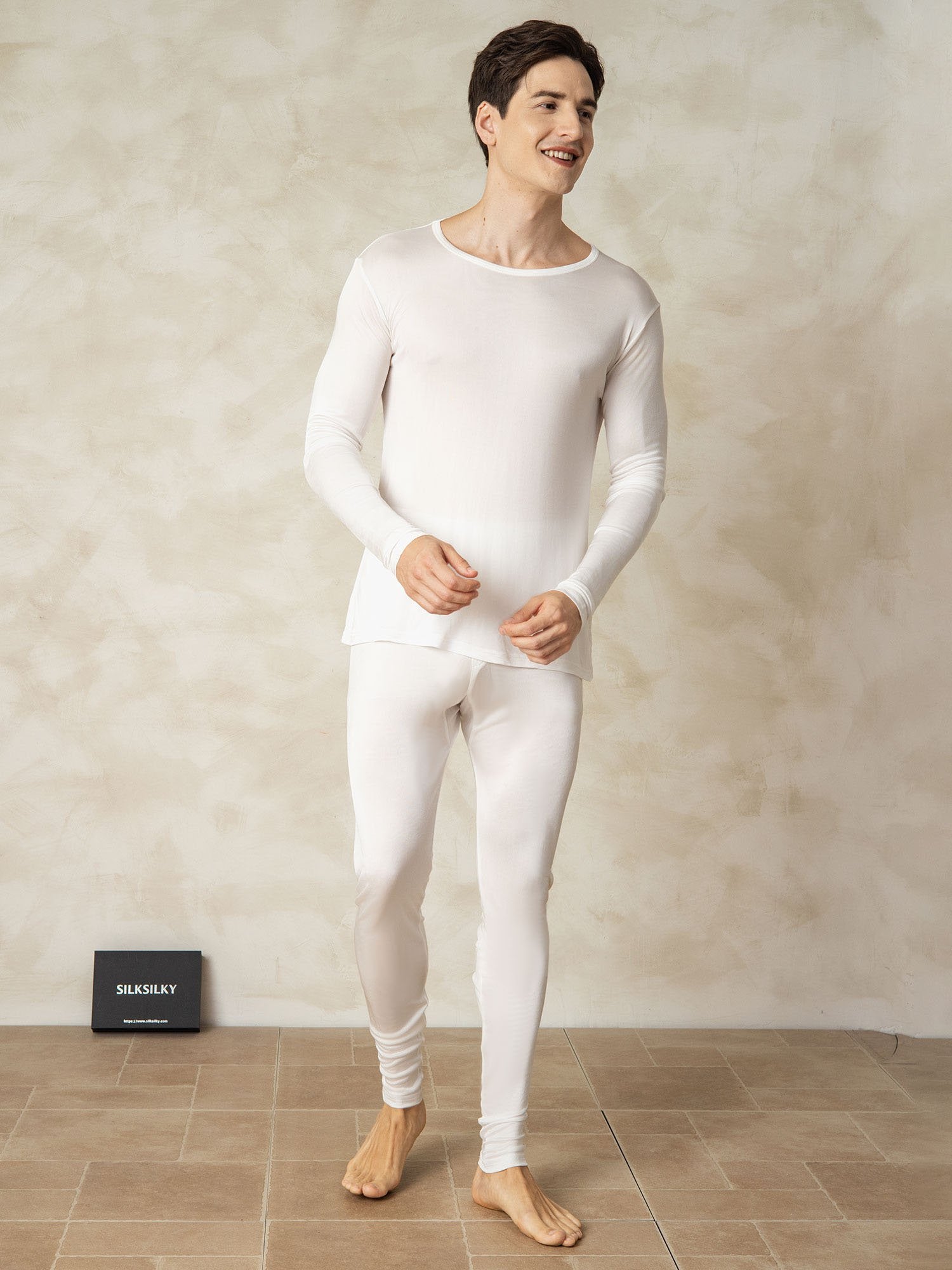 [Weiß] SilkSilky-DE Seidenstrick Mens Pajamas 002