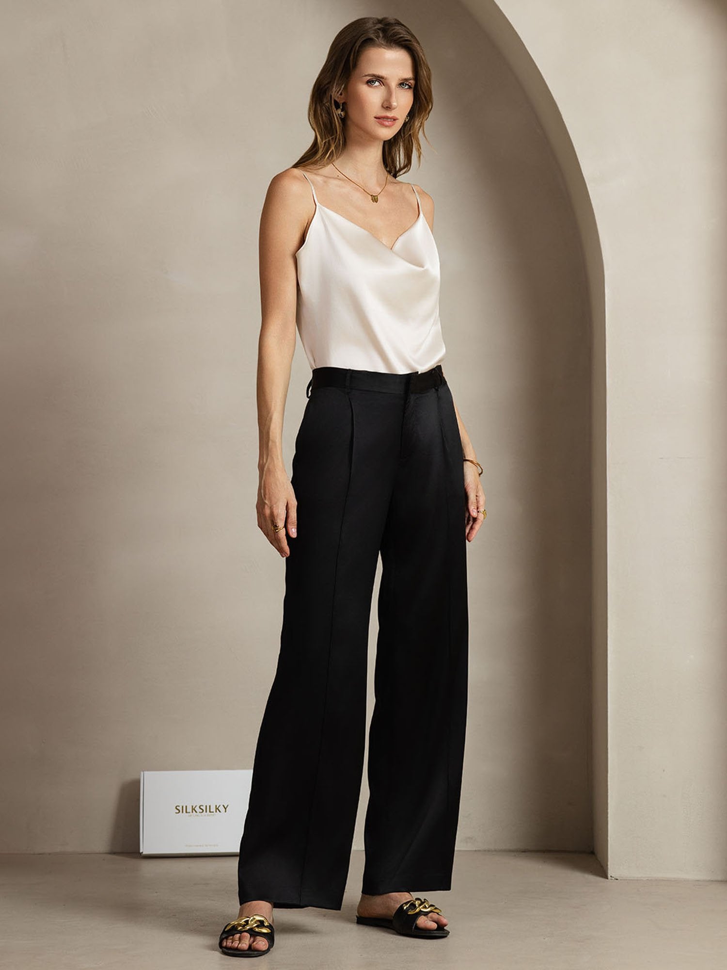 [Schwarz] SilkSilky-DE 19Momme Seide Womens Pants 005