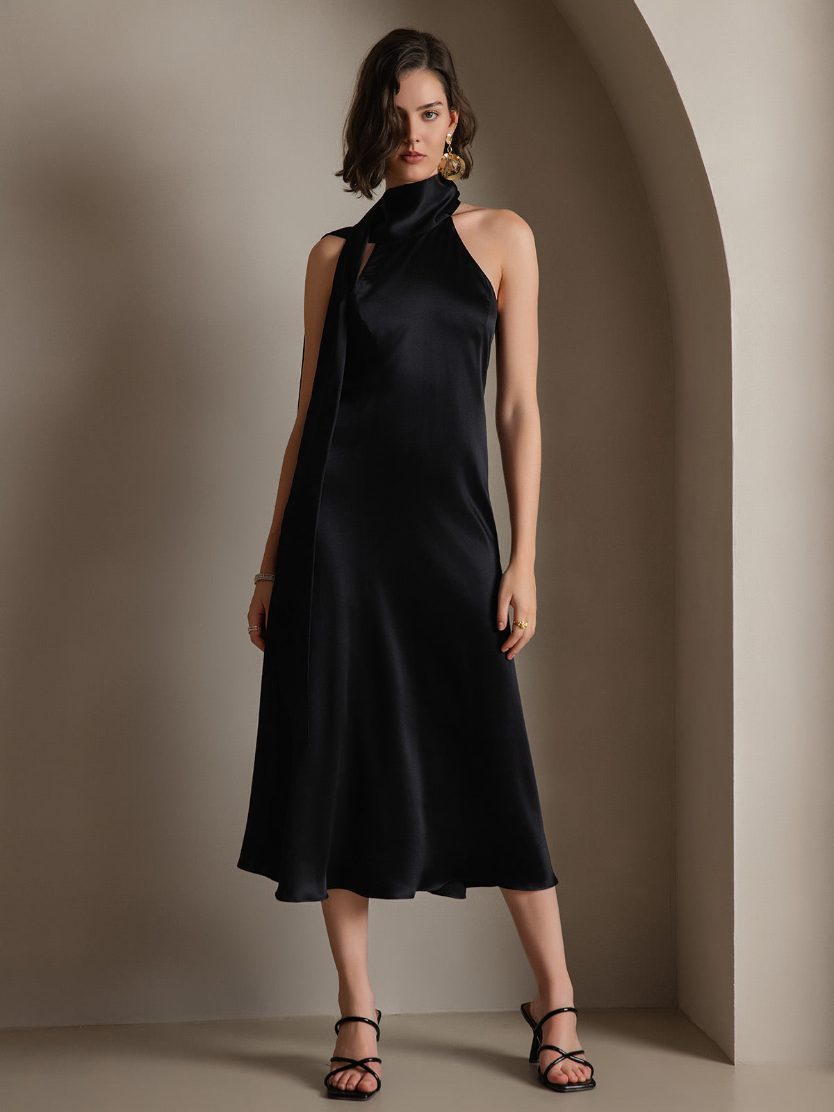 [Schwarz] SilkSilky-DE 19Momme Seide Dress 004