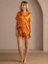 [Oranger Hund] SilkSilky-DE Short Sleeve Lapel Collar Damen Pyjamas 006