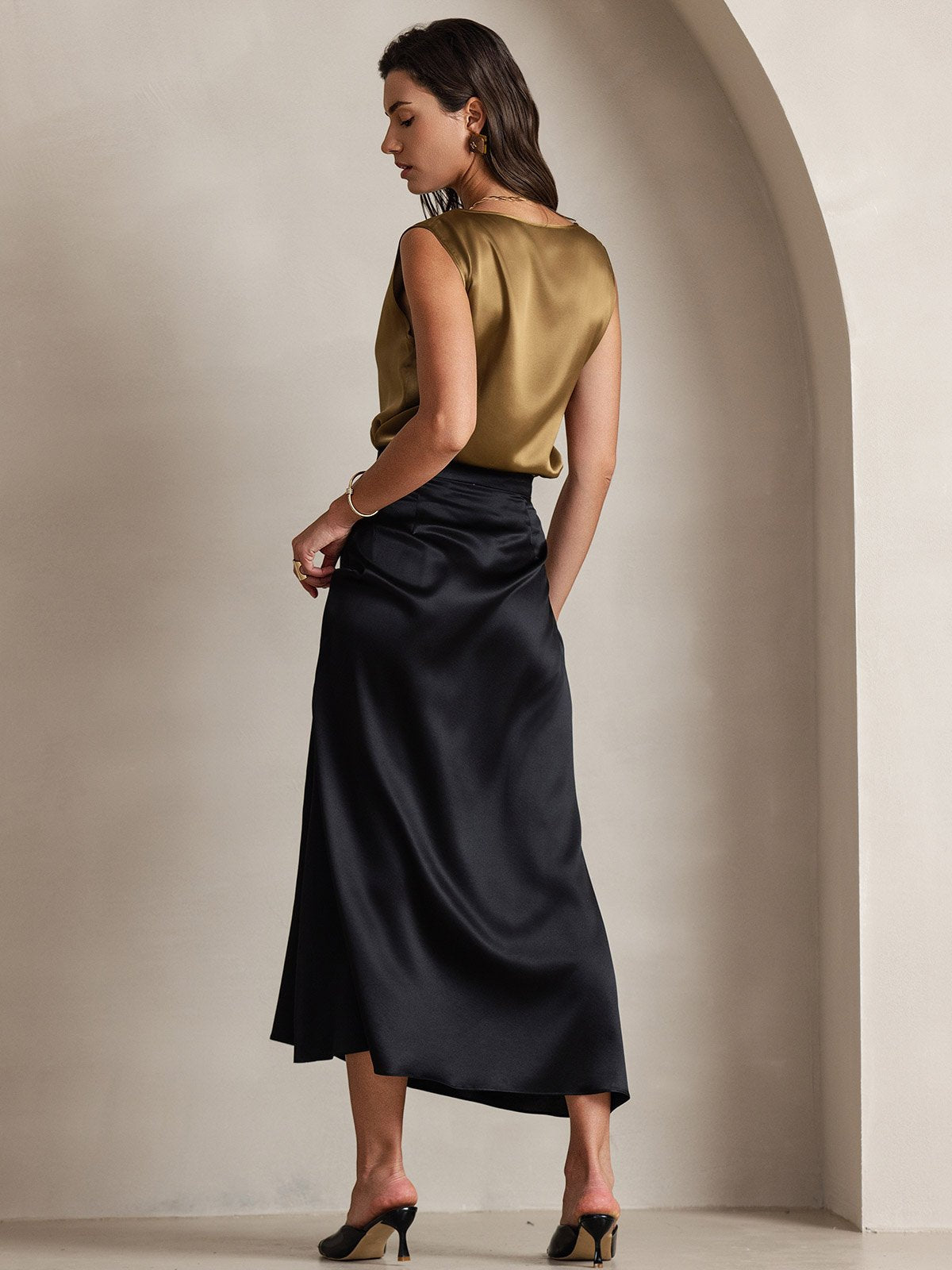 [Schwarz] SilkSilky-DE 19Momme Seide Skirt 002