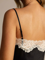 [Schwarz] SilkSilky-DE Spaghettiträger V Ausschnitt Camisole-Set 005