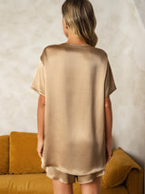 [Champagner] SilkSilky-DE Short Sleeve Round Neck Damen Pyjamas 002