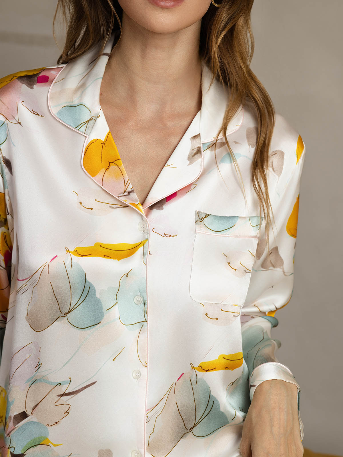 [Orchideen Tinte] SilkSilky-DE Reine Seide Womens Pajamas 005