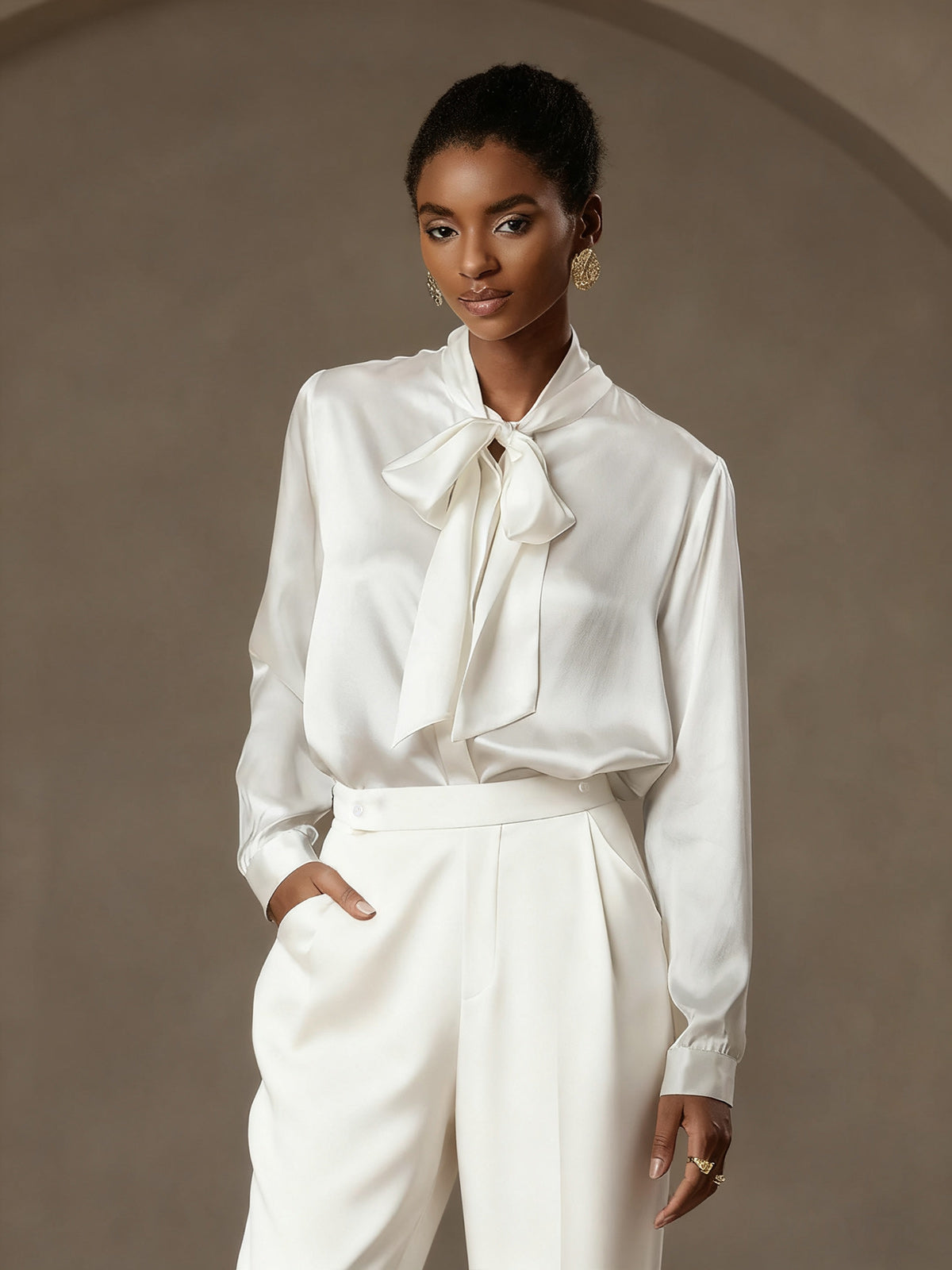 [Weiß] SilkSilky-DE 19Momme Seide Womens Pants 004