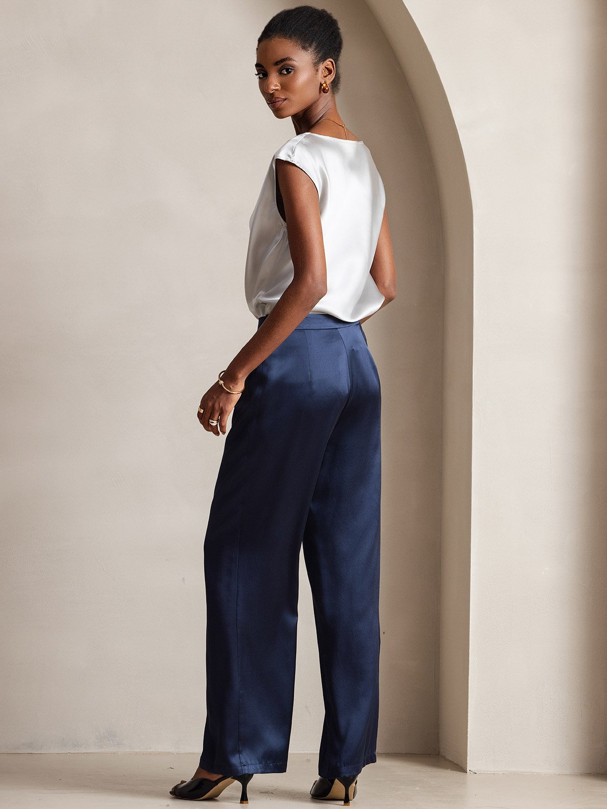 [Dunkelblau] SilkSilky-DE 19Momme Seide Womens Pants 003