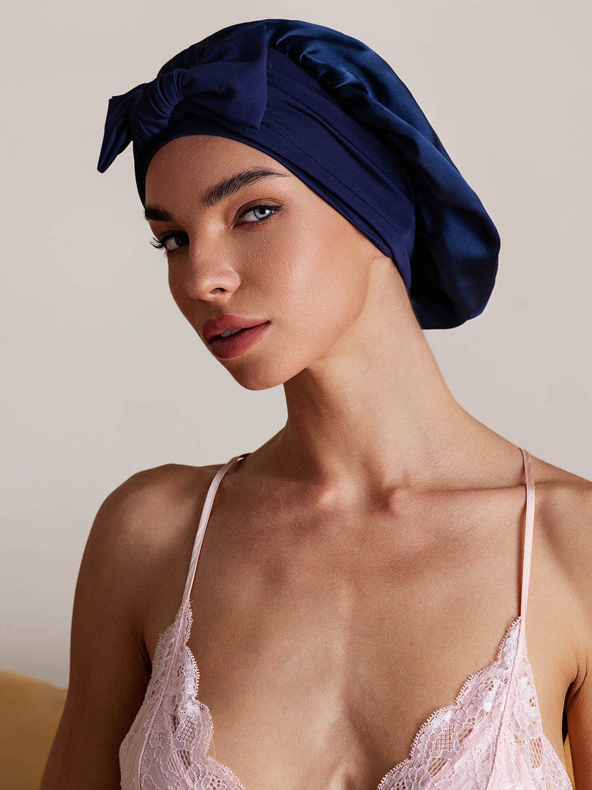 [Dunkelblau] SilkSilky-DE Reine Seide Sleep Cap 005