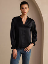 [Schwarz] SilkSilky-DE Long Sleeve Damenblusen 003