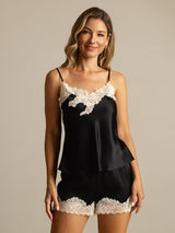 [Schwarz] SilkSilky-DE Sleeveless V Neck Camisole-Set 001