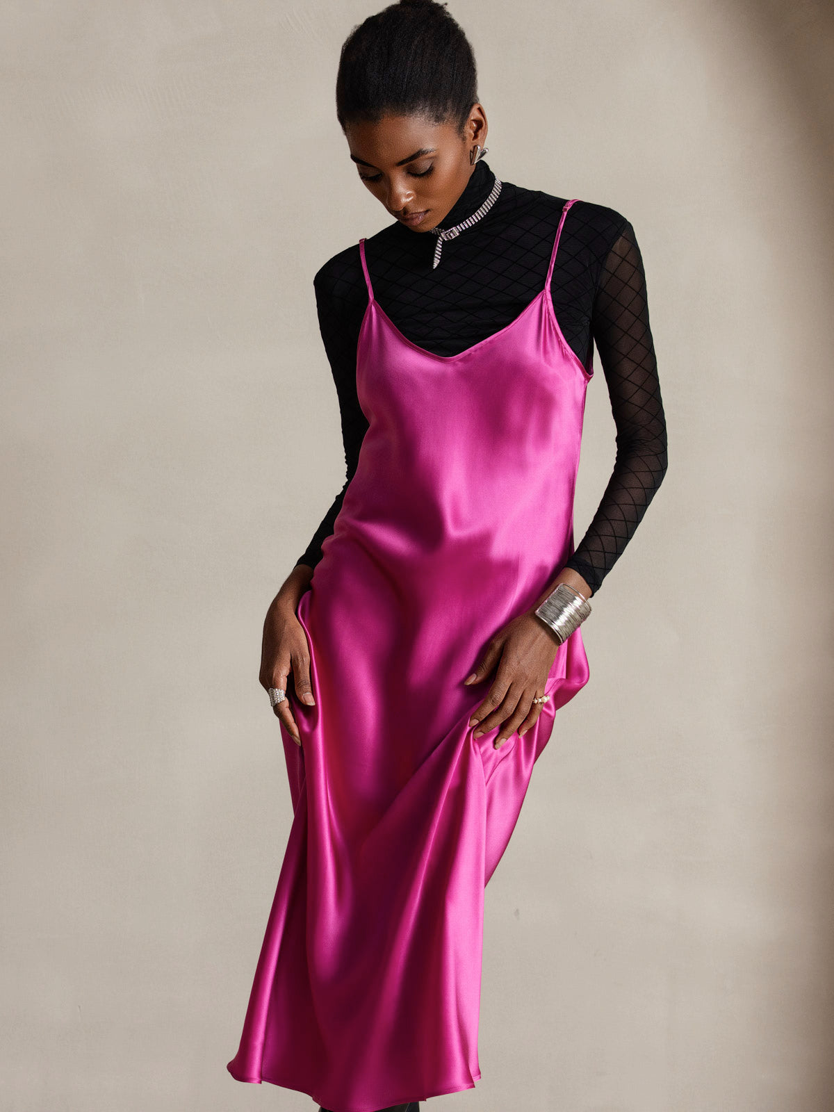 [Rosarot] SilkSilky-DE Spaghettiträger V Ausschnitt Kleider 005