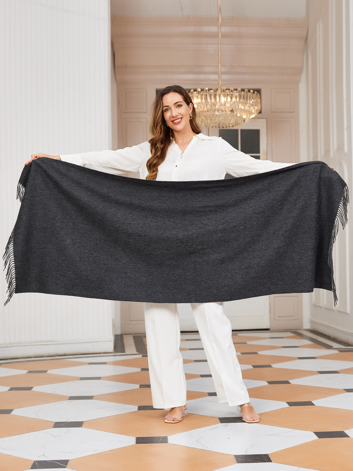 [Dunkelgrau] SilkSilky-DE Wolle Scarf 004