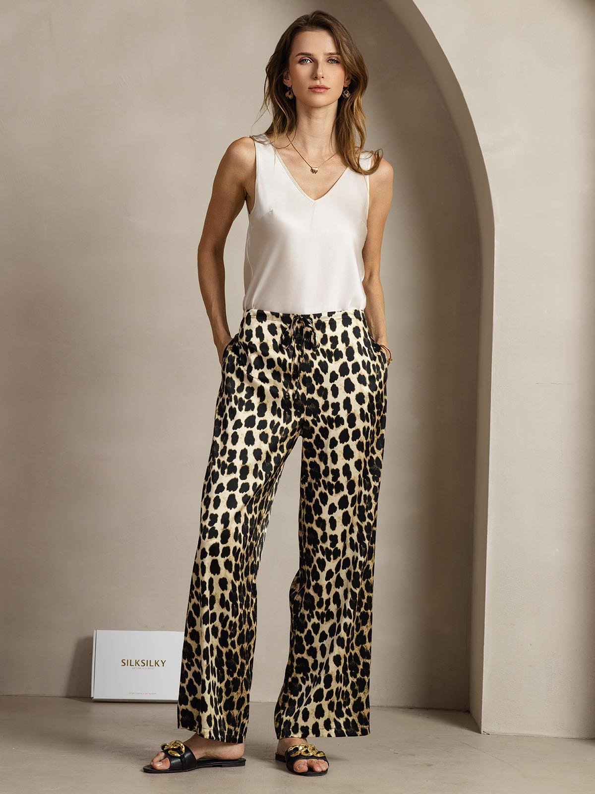 [Leopard] SilkSilky-DE 19Momme Seide Womens Pants 007