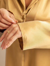 [Tan] SilkSilky-DE 19Momme Langärmelig Notch-Kragen Damen Pyjamas 006