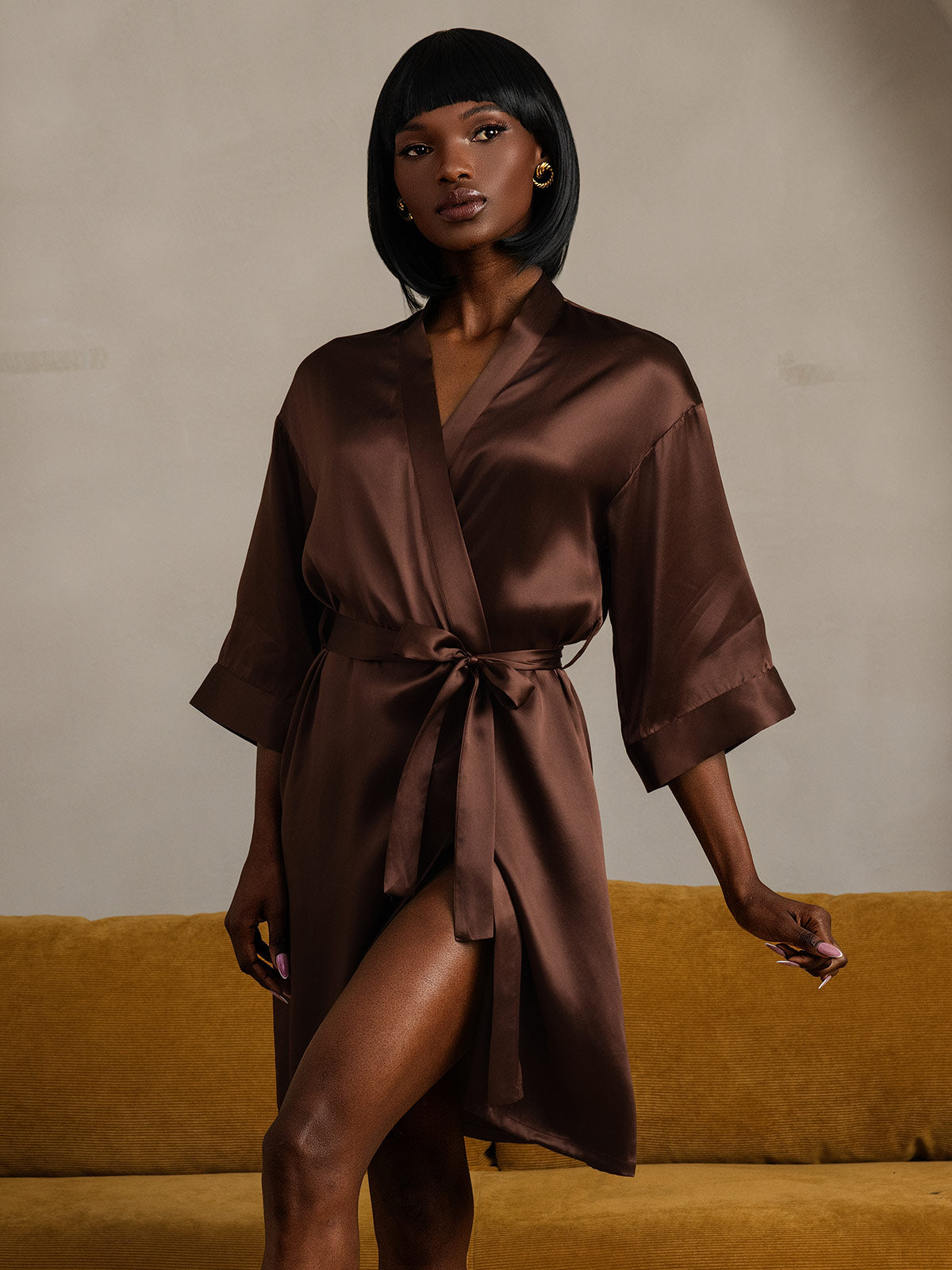 [Kaffee] SilkSilky-DE Reine Seide Womens Robe 006