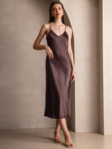 [Kaffee] SilkSilky-DE Sleeveless V Neck Kleider 004