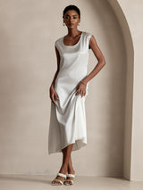 [Weiß] SilkSilky-DE Cap Sleeve Tiefer Rundhalsausschnitt Kleider 005