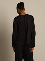 [Schwarz] SilkSilky-DE Long Sleeve V Neck Damenblusen 002