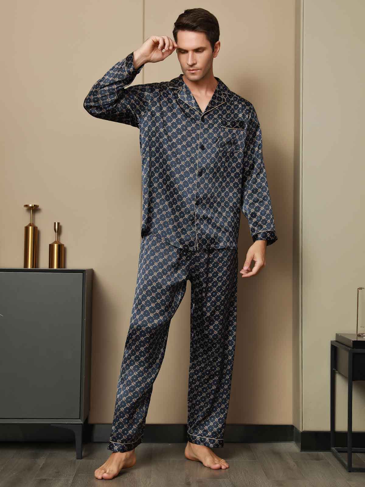 [Marine Kette] SilkSilky-DE Reine Seide Mens Pajamas 004