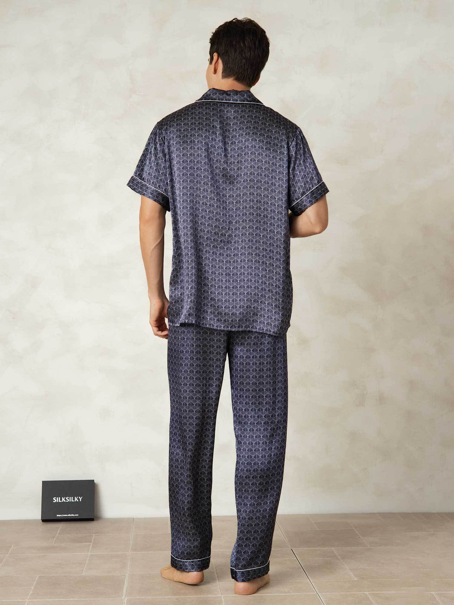 [MarineGinkgo] SilkSilky-DE Reine Seide Umlegekragen Herren Pyjamas 002