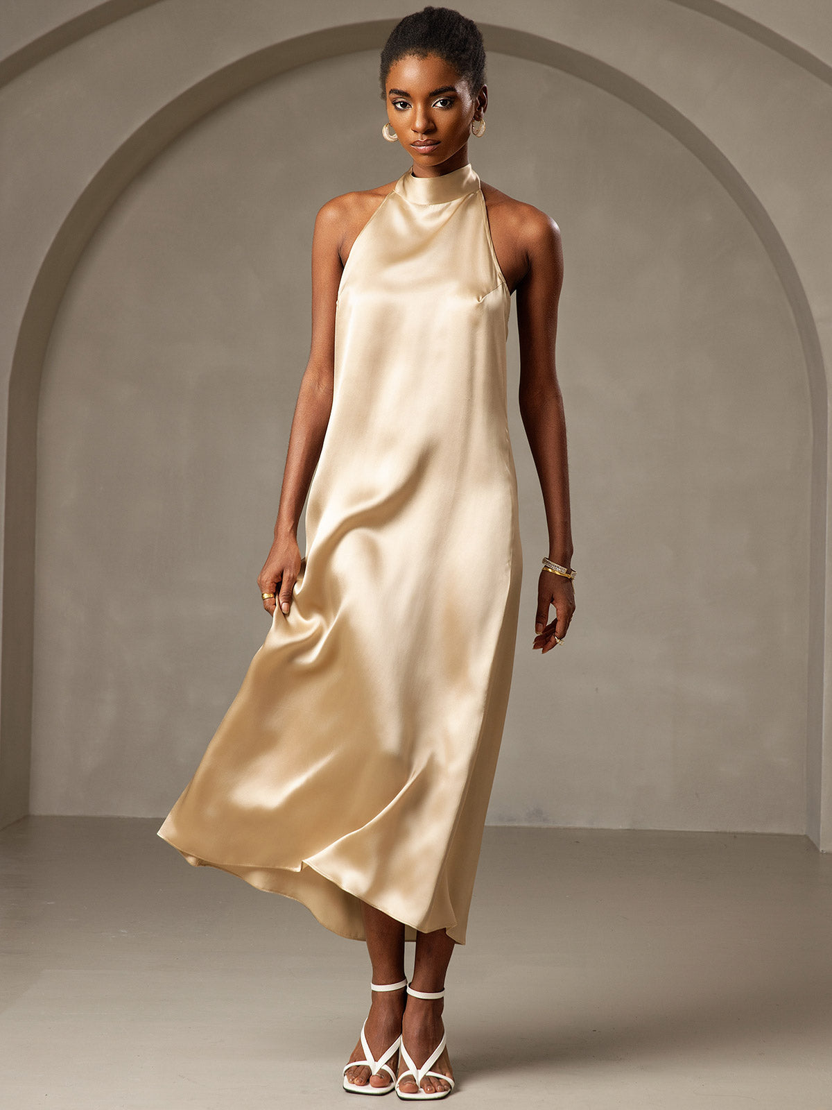 [Champagner] SilkSilky-DE 19Momme Seide Dress 006
