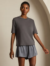 [Grau] SilkSilky-DE Half Sleeve Crew-Ausschnitt T-Shirt 006