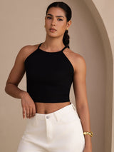 [Schwarz] SilkSilky-DE Sleeveless Crew Neck Cami Top 003