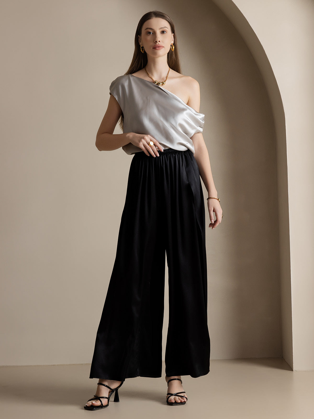[Schwarz] SilkSilky-DE 19Momme Seide Womens Pants 006