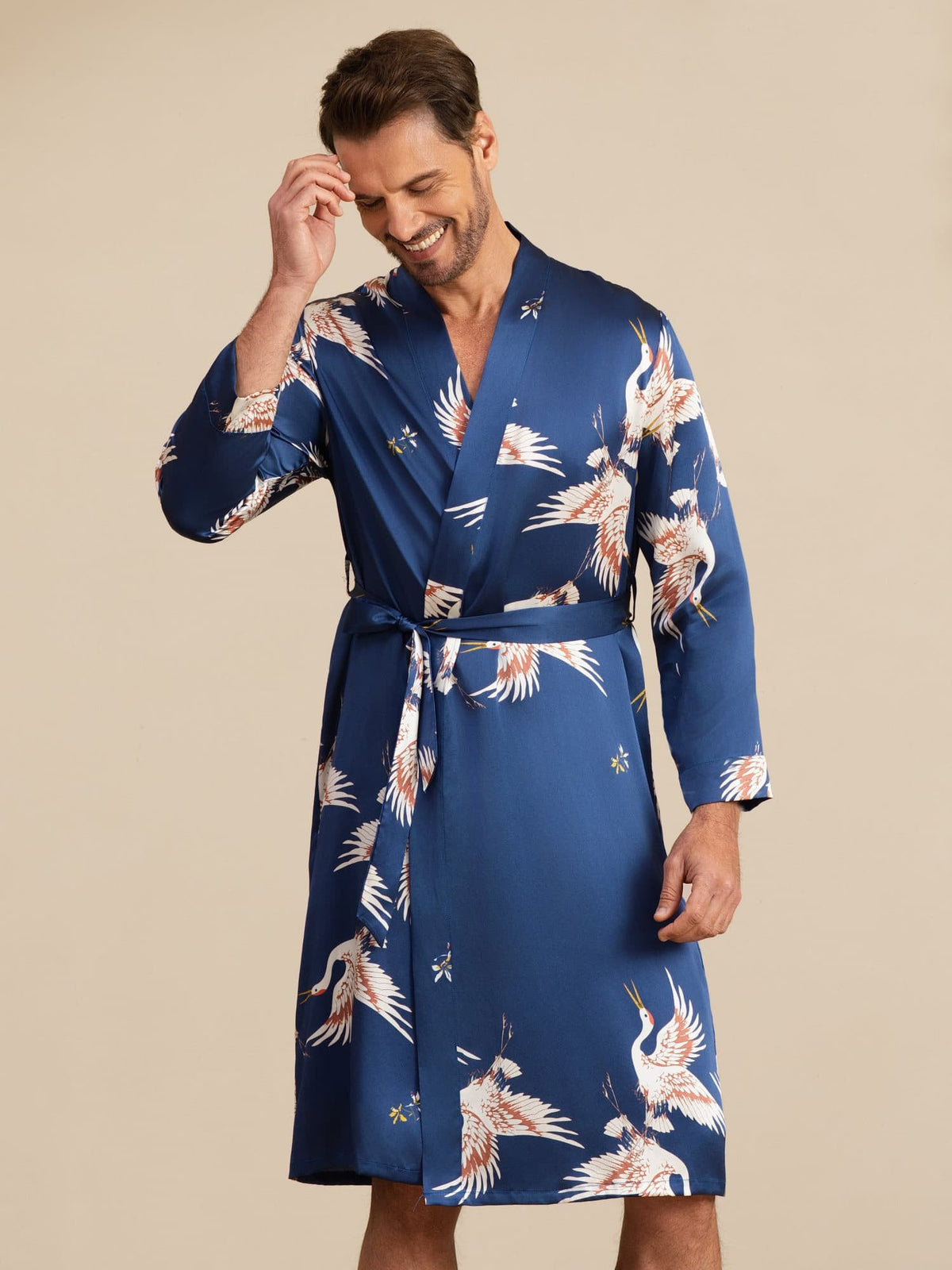 [Dunkelblau] SilkSilky-DE 19Momme Mens Robe 002