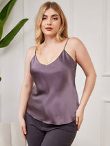 [Lilagrau] SilkSilky-DE Spaghettiträger V Ausschnitt Cami Top Große Größen 004