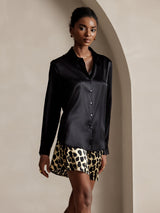 [Schwarz] SilkSilky-DE Long Sleeve Lapel Collar Damenhemd 003
