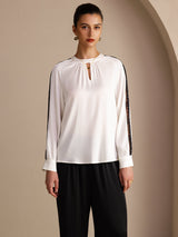 [Weiß] SilkSilky-DE Long Sleeve Keyhole Neck Damenblusen 001