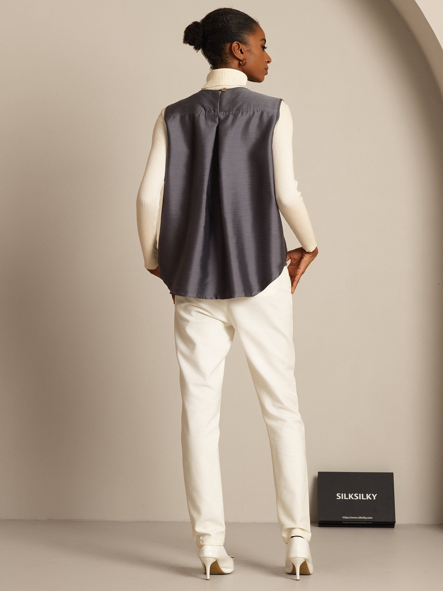 [Grau] SilkSilky-DE 32Momme Silk-Wool Blend Womens Vest 002,