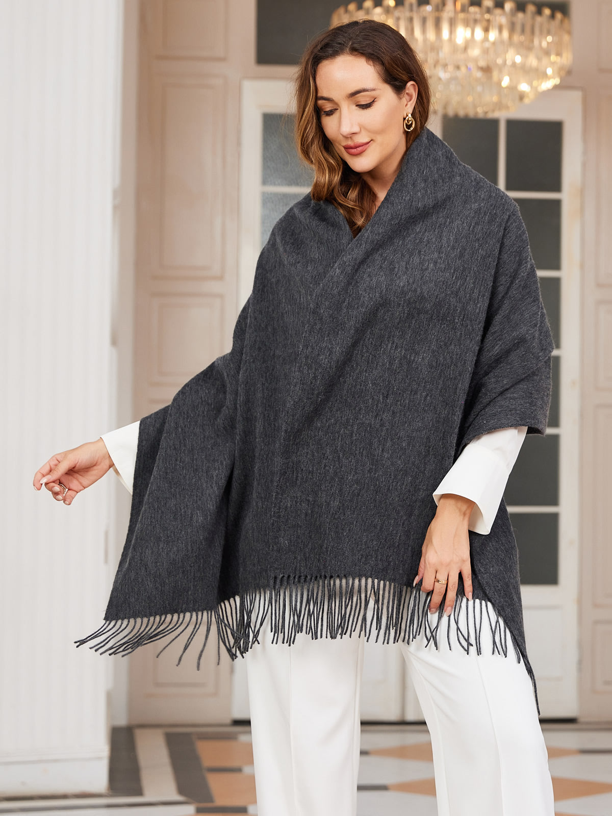 [Dunkelgrau] SilkSilky-DE Wolle Scarf 002