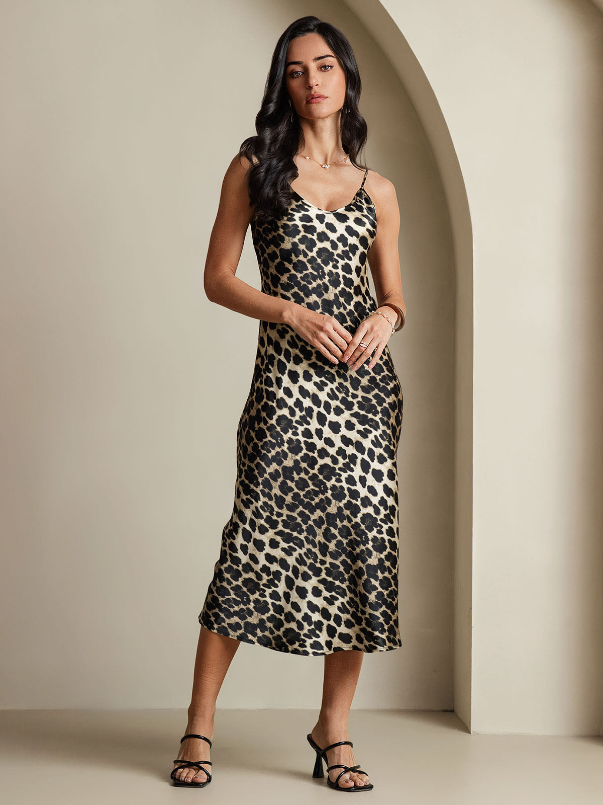 [Leopard] SilkSilky-DE Reine Seide Rundkragen Kleider 003
