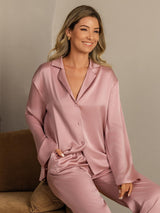 [Pfirsichhaut] SilkSilky-DE 19Momme Langärmelig Notch-Kragen Damen Pyjamas 008