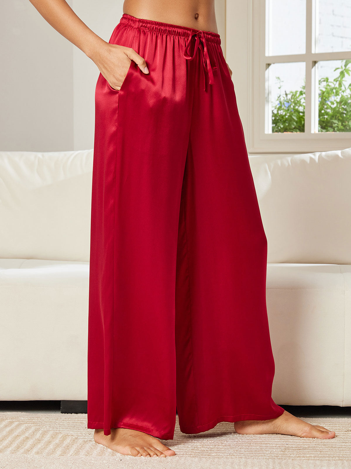 [Rotwein] SilkSilky-DE Reine Seide Womens Pants 003