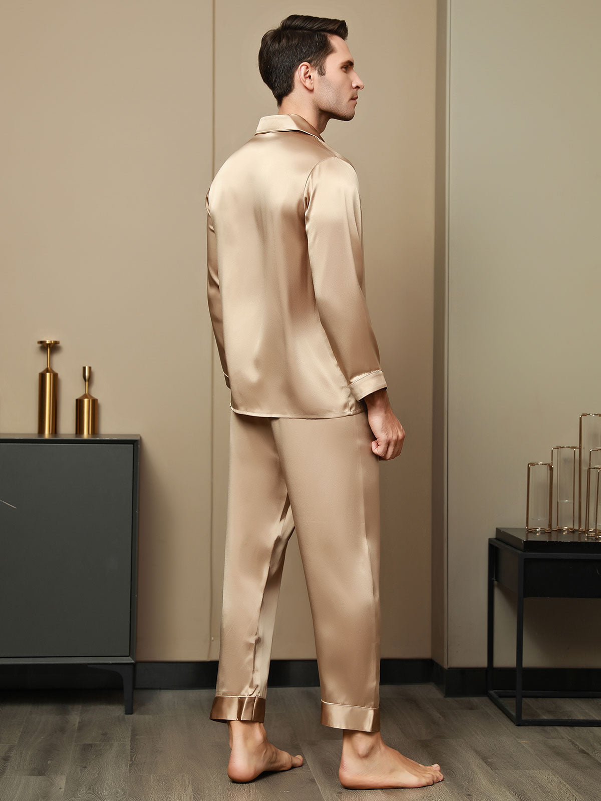 [Champagner] SilkSilky-DE Reine Seide Mens Pajamas 002
