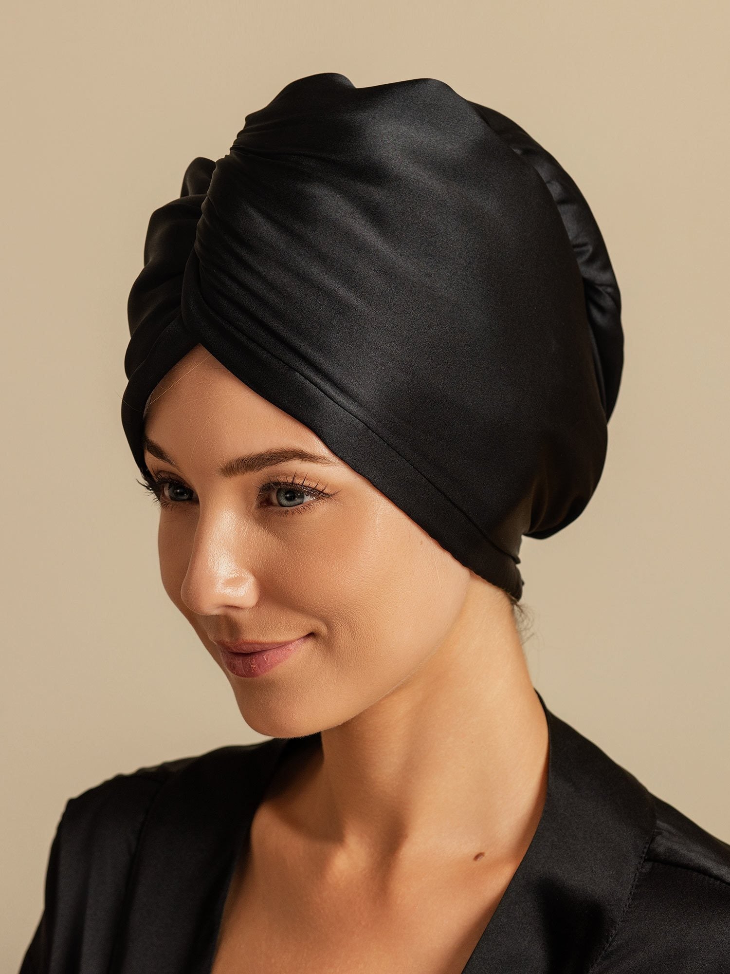 [Schwarz] SilkSilky-DE Reine Seide Hair Towel Wrap 004,