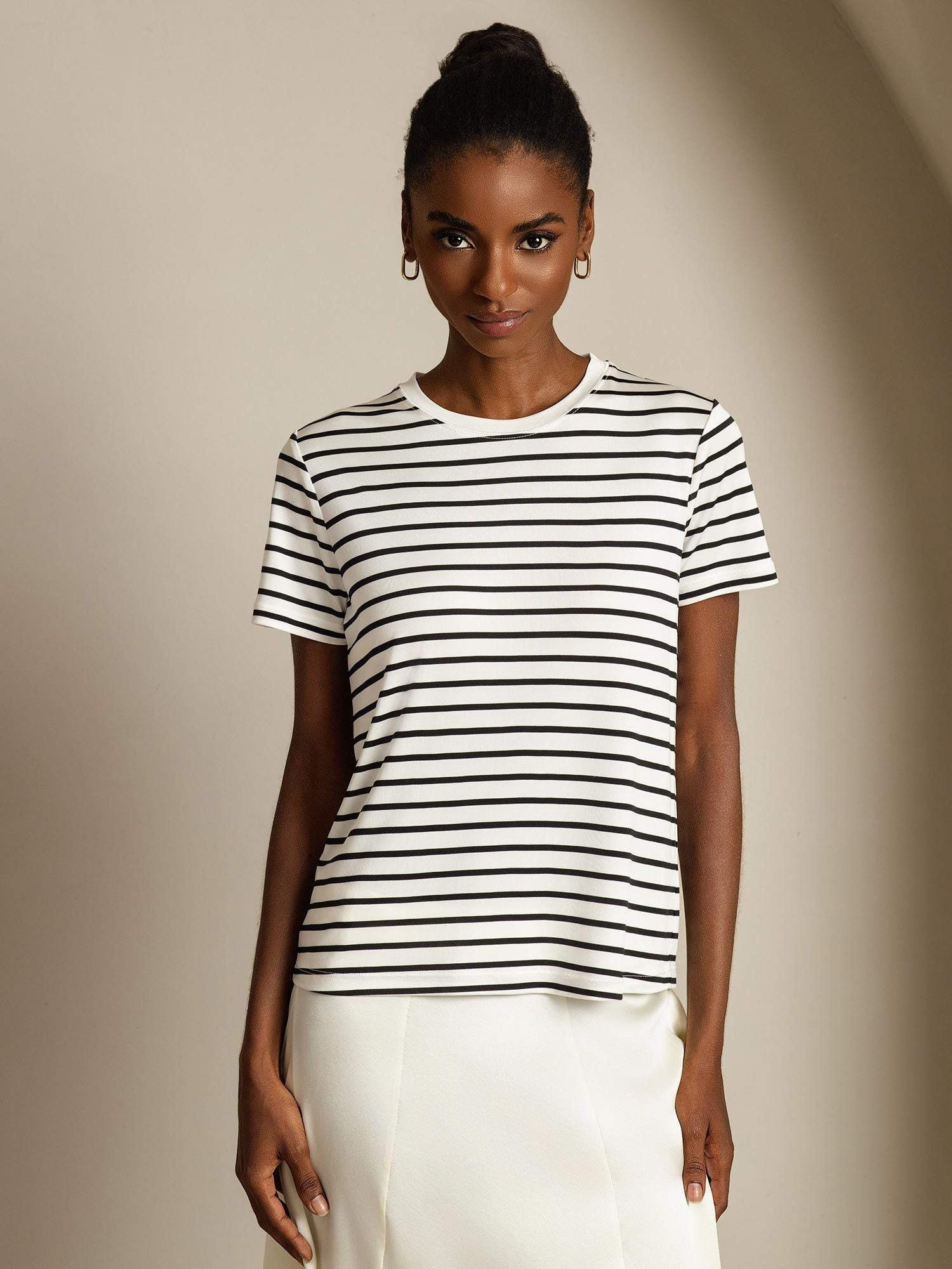 [WeißerStreifen] SilkSilky-DE Reine Seide Womens T-Shirt 003